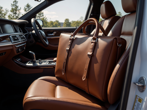 汽车内饰组件,深色皮革材质,精细缝制工艺,豪华内饰环境